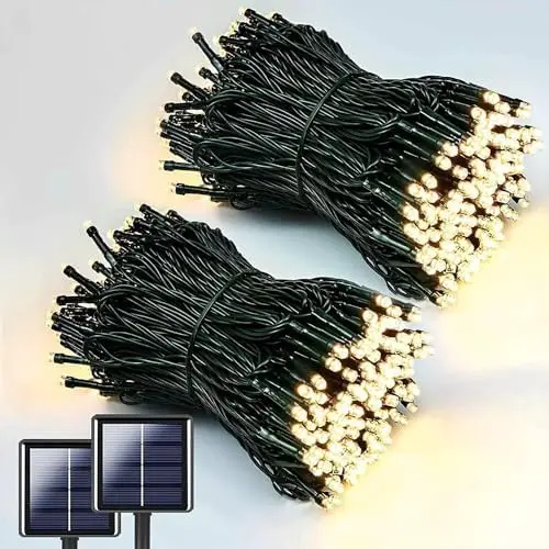 Guirnalda Luces Exterior Solar 22M 200 LED Blanco Calido, Cadena de Luces Navidad, 8 Modos, Decorativas Impermeable para Arbol, Patio, Jardin - 1