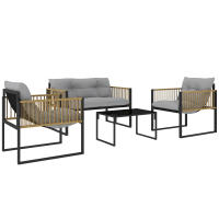 Outsunny Conjunto de Jardín Exterior de Ratán Sintético de 4 Piezas Muebles de Jardín Exterior Incluye Sofá de 2 Plazas 2 Sillones 1 Mesa de Centro de Vidrio con Cojines Gris y Natural - details 0