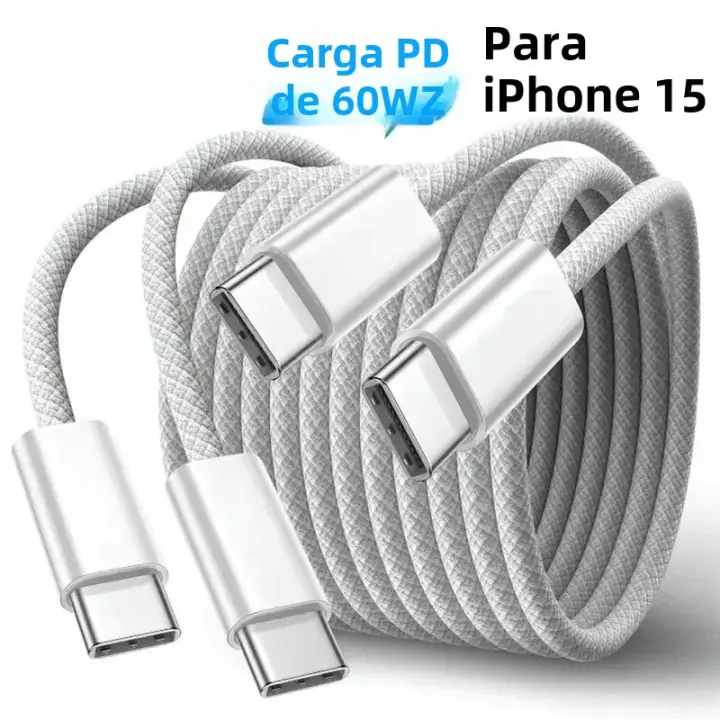 Cable De Carga Rápida PD 60W USB C Para Apple iPhone 15 pro Max 15 pro 15 Puls Con Datos Tejido Accesorios De Cable De Teléfono Móvil - 1