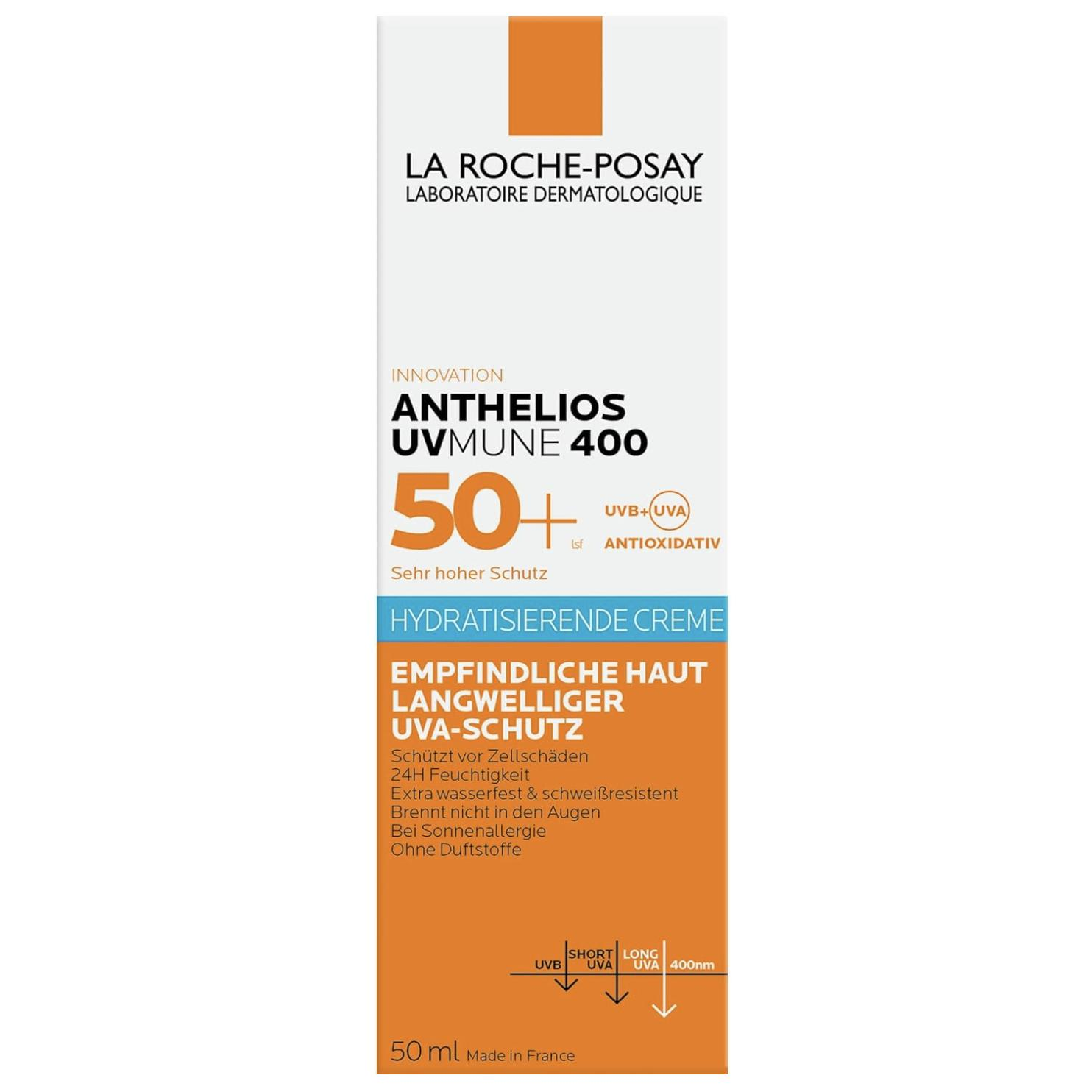 LA ROCHE-POSAY - Anthelios UVMune 400 Crema Solar Hidratante para Piel Sensible Sin Perfume SPF 50+
