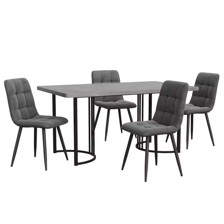 【🎁Para El Hogar seleccionado 】 Juego de Coque 5 Piezas Moderno | Mesa 140x80cm MDF Gris + 4 Sillas Terciopelo Dark Grey | Potas Metal Negro, Estilo Contemporáneo, Ahorra Espacio y Durabilidad para Hogares - 1