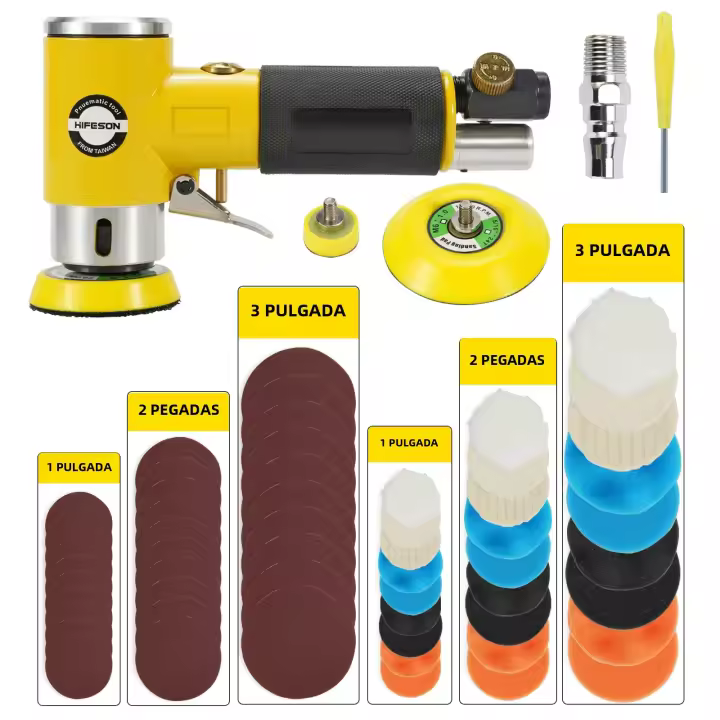 HIFESON Mini 2/3 Pulidora Aireada Pneumática Polísmica Mezcladora De Herramientas De Bricolaje Con Kit De 80 Hojas De Papel De Piedra - 1