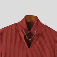 Camiseta De Hombre 2024 Knitted Vuelta En V Color Sólido Verano Estilo Casual Camiseta De Moda Streetwear Manga Corta Tallas S-5XL INCERUN - details 10