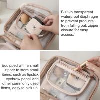 Bolsa de cosméticos transparente impermeable with Correa PARA EL ASA, Bolsa de artículos de cuero de PU de viaje con Doble Cremallera, Organizer de almacenamiento de bolsas portátiles para mujeres - details 2