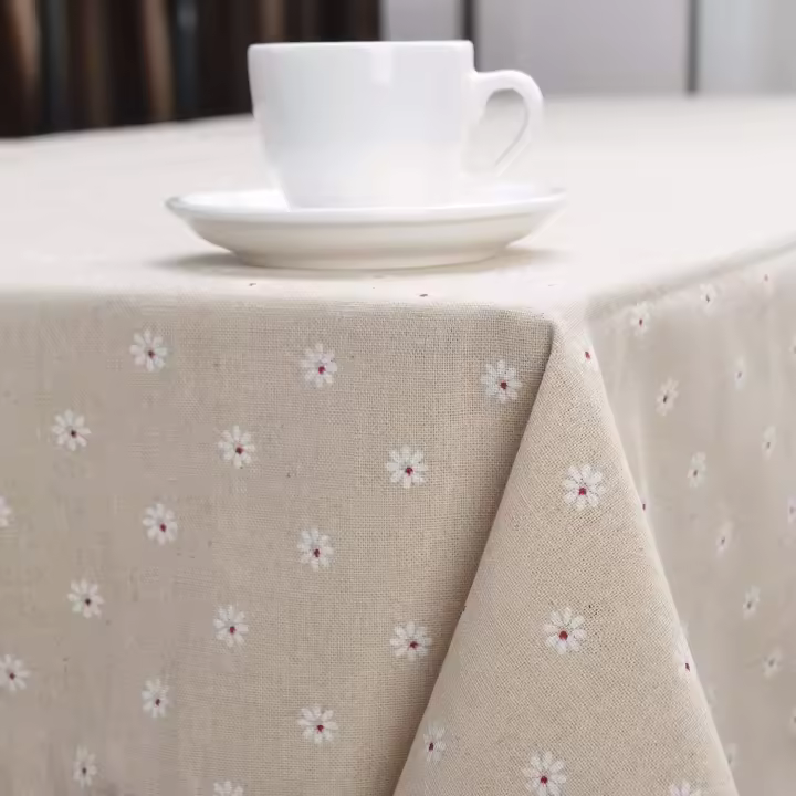 Mantel Rectangular con Patrón de margaritas, tela de Lino y Algodón con Borde de collar, Textil para hogar y Hotel, Ponible en 2 Tamaños - 1