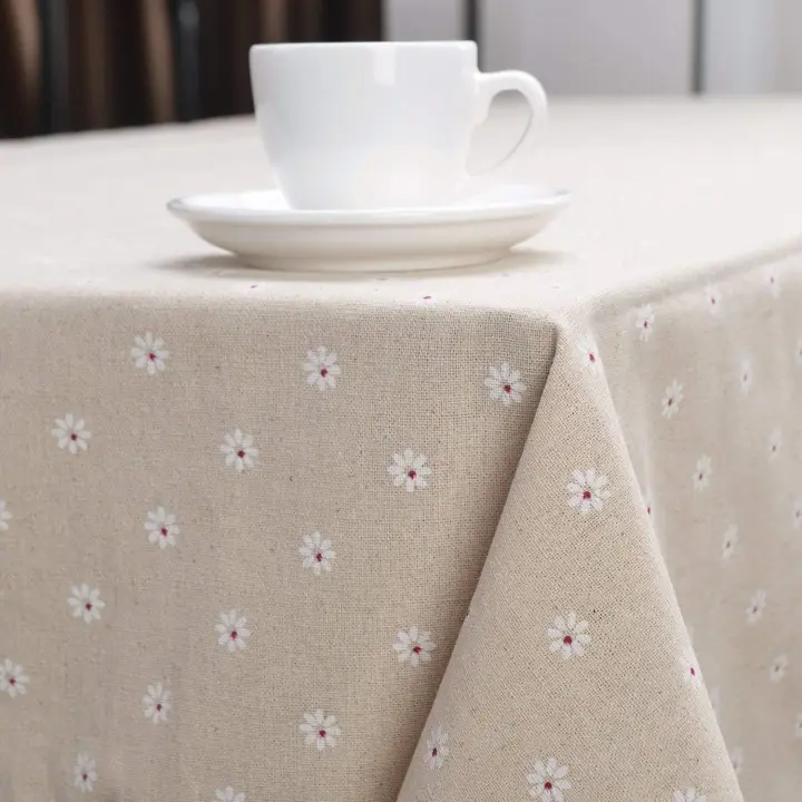 Mantel Rectangular con Patrón de margaritas, tela de Lino y Algodón con Borde de collar, Textil para hogar y Hotel, Ponible en 2 Tamaños - 1