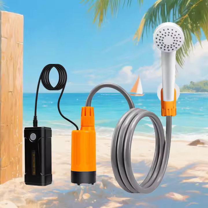 Ducha de Exterior Resistente IP7 - Batería Magnética Recargable, 2 Velocidades, Luz LED Iluminadora, Tubo de Agua 1.8M, Ideal para Camping - 1