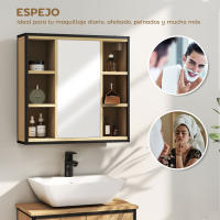 HOMCOM Armario de Baño con Espejo Armario de Pared Mueble de Baño con Estante Ajustable y 6 Compartimentos Abiertos 60x16x58,5 cm Roble - details 0