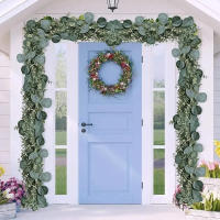 Guirnalda De Hojas De Eucalipto Artificiales Verdes Con Flores Y Bayas Blancas 1pc Para Decoración De Bodas Y Fiestas En Casa - details 7