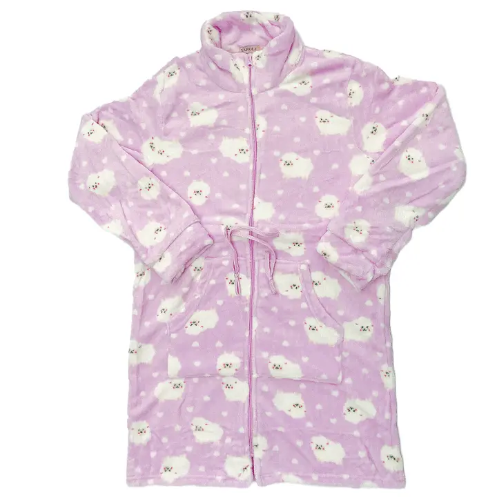 Bata de mujer - bata corta de coralina con cremallera y bolsillo， cintura elástica ajustable，cálido, suave y cómodo, ropa de hogar - Adecuado para otoño e invierno - 2861 - 1