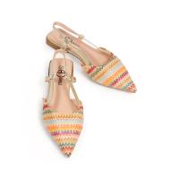 HLUNA - Zapatos planos Destalonados Mules Punta Fina Pulsera al tobillo con Hebilla - Detalle de Esparto en rayas yz23-105 - details 0