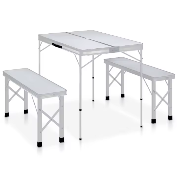 vidaXL Mesa de Camping Plegable con 2 Bancos Aluminio Senderismo Jardín Color Blanco,  Gris,  Marrón y mas - 1