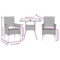 vidaXL Set comedor jardín 3 pzas y cojines ratán PE vidrio gris claro - details 5