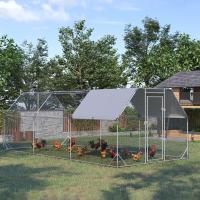 PawHut Gallinero para Exterior Grande de Acero Galvanizado 280x570x195 cm Jaula de Aves de 3 Habitaciones Cubierta de Tela Oxford Resistente a los Rayos UV e Impermeable para Patio Plata - details 1