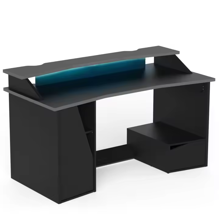 Escritorio Gaming Con Leds Venom Color Negro 160x93x76 cm Melamina Con Armario, Cajón, Altillo y Sujeta Cascos - 1