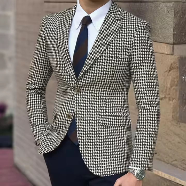 Chaleco De Houndstooth Para Hombre Chaqueta De Un Pie Con Dos Aberturas Lateral Slim Fit Casual Moda Ropa Cierre Único Talla Regular Para Fiesta - 1