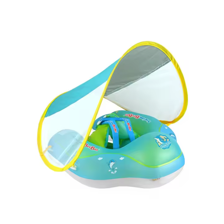 No Flip Over Baby Pool Float with Canopy UPF50+ Sun Protection, Inflatable Baby Float with Sponge Safety Support Bottom, Fun Gifts Water Toys Accessories Baby Swim Floats for Pool 3-36 Months - 1