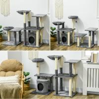 PawHut Árbol Rascador para Gatos Grande de 144 cm Torre para Gatos Interior con 4 Formas Postes para Rascar Cama Cueva Plataformas y Bolas Colgantes 49x49x144 cm Gris - details 6