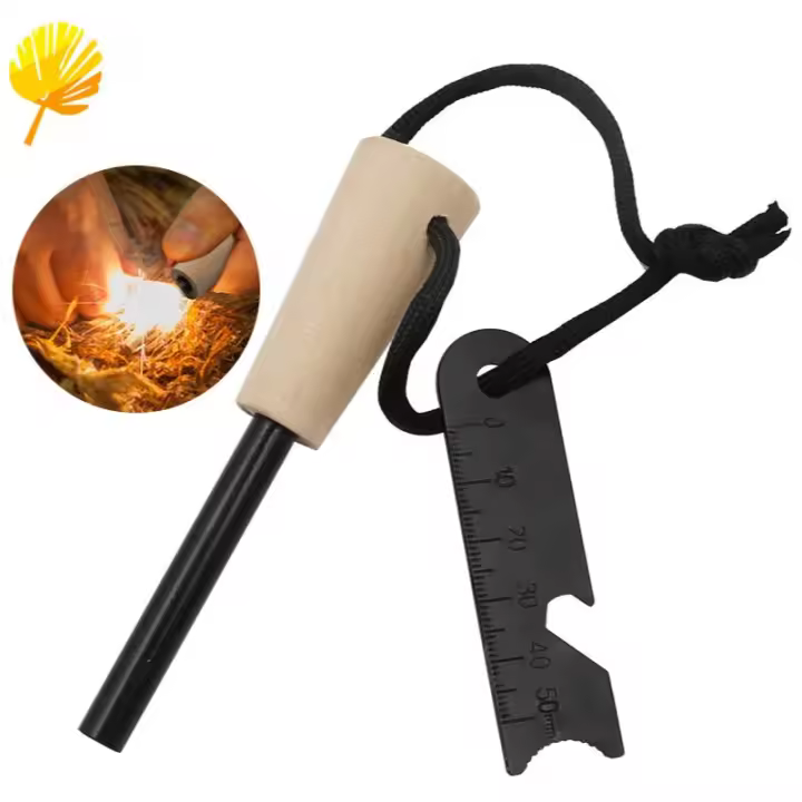 Encendedor de supervivencia de pedernal simple y eficaz, tipo de encendedor de fuego, raspador multiherramienta para acampar al aire libre, armas de fuego, herramientas de supervivencia en el desierto - 1