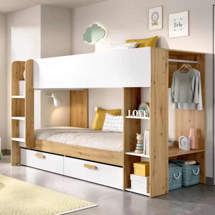 Litera Vinty con 2 camas + almacenaje nordic/blanco 150x246x110 cm - 1