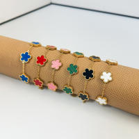 Pulsera Ajustable De Acero Inoxidable Con Doble Lado Y Cinco Hojas De Four Leaf Gold Plated Para Mujer Joyería De Moda - details 8