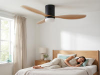 Ventilador de techo negro Jocca con 3 elegantes aspas con acabados de madera, 6 velocidades a seleccionar con giro inverso, una moderna lámpara integrada con 3 intensidades de luz, temporizador, mando a distancia y 40W de potencia - details 0