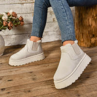 Botas Cortas De Peluche Para Mujer Invierno 2024 Calzado Casual Suela De Goma Material De Superficie CANVAS Lining PU Botas Chelsea De Tobillo Plataforma Sin Tacón - details 8