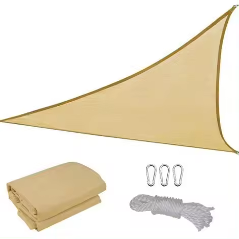 Vela de Sombra Triangular 2 x 2 x 2 m - HDPE Anti-UV, Apta para Balcón y Terraza (Beige) - 1