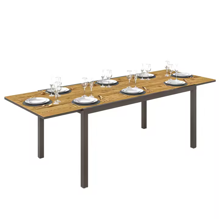 Outsunny Mesa de Jardín Extensible Mesa de Comedor Exterior Ajustable 160-240 cm con Borde de Aluminio Carga 70 kg Mesa Rectangular para 6-8 Personas para Patio Terraza Marrón - 1