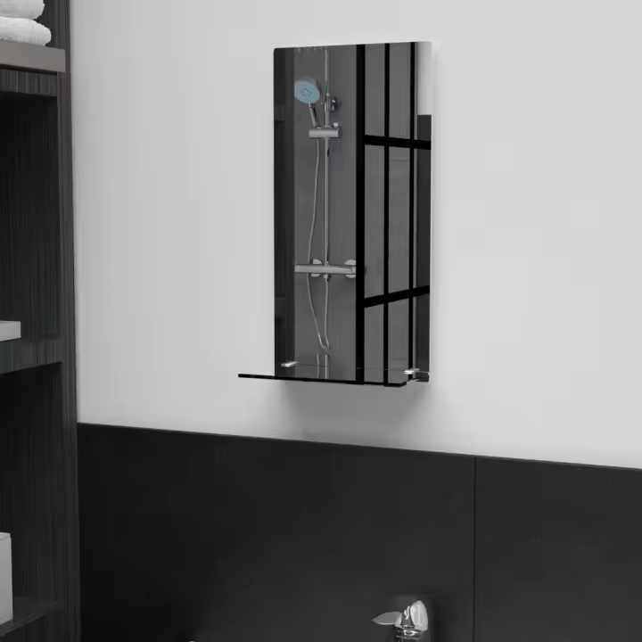 vidaXL Espejo de pared con estante de vidrio templado 20x40 cm - 1