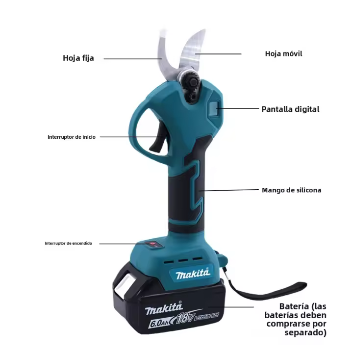 Tijeras De Podar Eléctricas Sin Cable Makita 18V Con Pantalla LED Herramienta De Jardín Cortadora De Alta Potencia Aluminio - 1