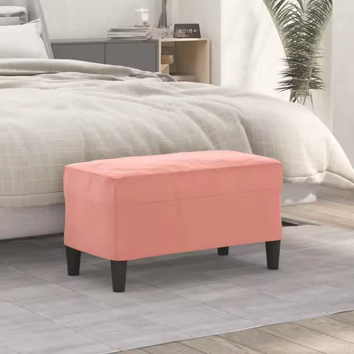 vidaXL Banco de terciopelo color 70x35x41 cm en color Crema/Negro/Rosa y más - 1