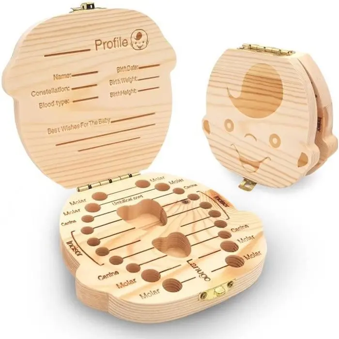 Caja de Madera para Dientes de leche para niños-Gift ideal para el nacimiento de un niño con diferentes Espacios para sus dientes - 1