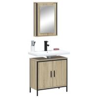 vidaXL Juego de muebles de baño 2 pzas madera contrachapada en color Negro/Roble ahumado/Roble Sonoma | almacenamiento funcional diseño moderno para baño dormitorio sala - details 2