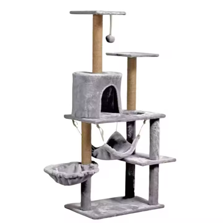 Árbol rascador para Gatos Altura 135 cm, Gris Claro - 1