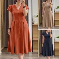 Vestido ZANZEA 2024 Elegante Vestido De Verano Para Mujer Con Manga Corta Plisado Estilo V-Neck Vestido Casual A-Line De Rodilla Solido OL - details 1