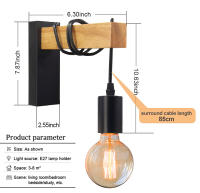 Lámpara De Pared Industrial Retro De Hierro Y Madera Nórdica E27 Para Interior Luz De Noche Para Dormitorio Y Comedor - details 1
