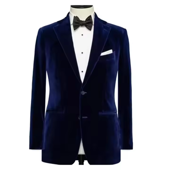 Chaqueta De Veludo Azul Real Para Hombre Corte Slim Con Notch Lapel Y Cierre Simple Ropa Diaria Casual Smoking Jacket - 1