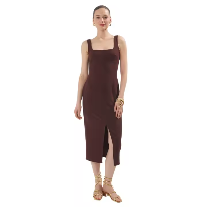 Trendyol Black Plain Bodycon Midi Woven Dress Twoss25El00619 - 1