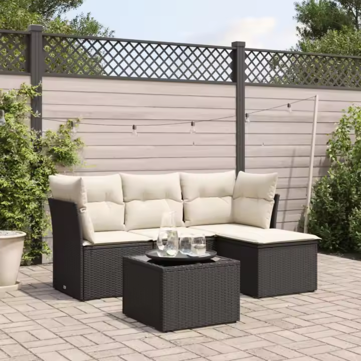 vidaXL Set de muebles de jardín 5 pzas y cojines ratán sintético negro - 1