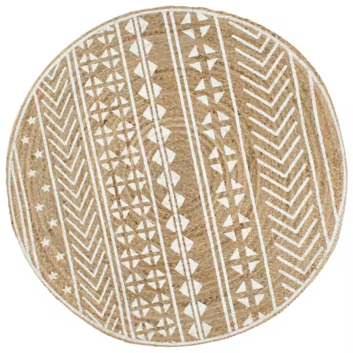 vidaXL Alfombra de yute tejida a mano con estampado blanco en diámetro 90 cm/120 cm/150 cm - 1