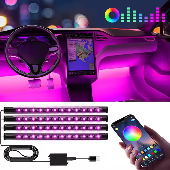 Iluminación interior del coche, lámpara LED, accesorio para coche, regalo para hombres, mamá, regalo del día de la abuela para mujeres, accesorios para coche con control por aplicación (1) - 1