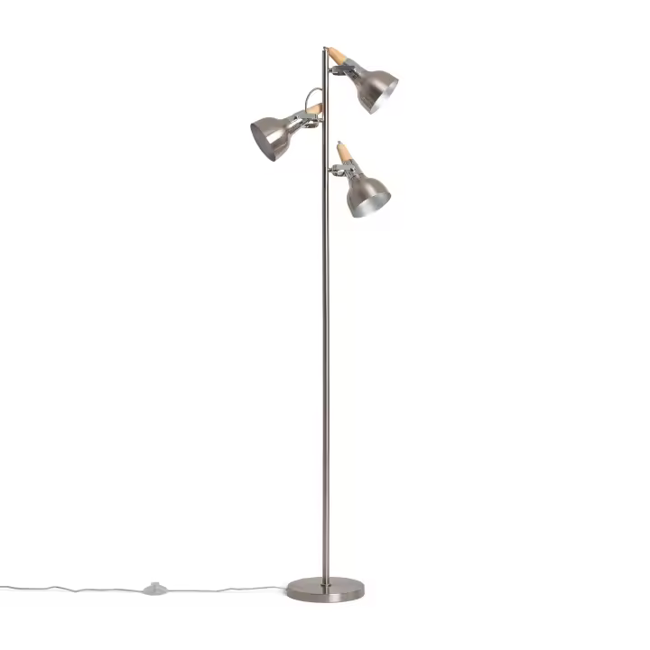Ledkia Lámpara de Pie de Metal 3 Focos Plata Emer Plateado - 1