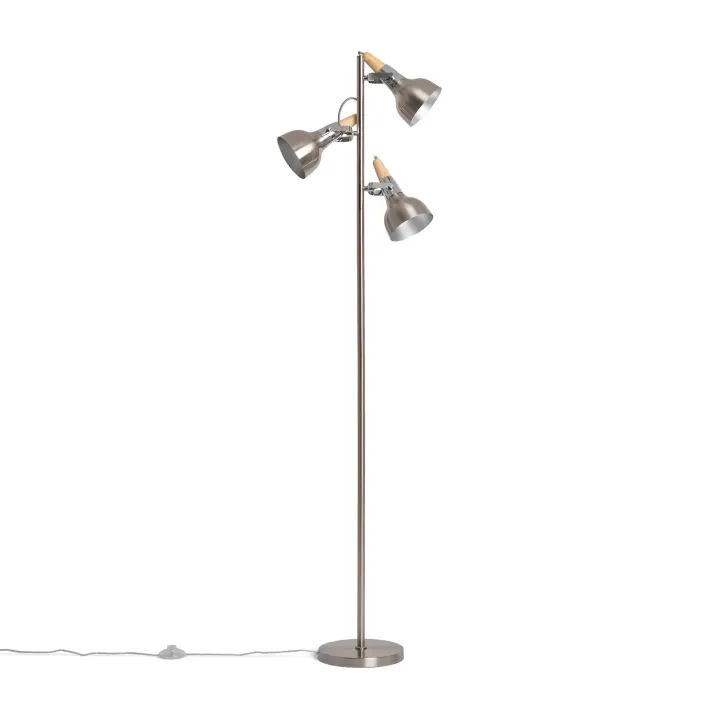 Ledkia Lámpara de Pie de Metal 3 Focos Plata Emer Plateado - 1