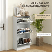 HOMCOM Mueble Zapatero de Recibidor Armario Zapatero Moderno con 3 Cajones Abatibles y Estantes Ajustables para 18 Pares de Zapatos Zapatero Estrecho para Pasillo Entrada 60x23,5x115 cm Blanco - details 0