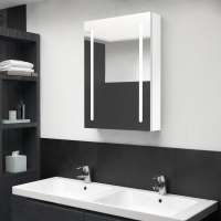 vidaXL Armario de baño con espejo LED blanco brillante 50x13x70 cm en color Blanco brillo/Roble/Gris hormigón y más | almacenamiento funcional diseño moderno para baño dormitorio sala - details 0