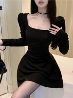Vestido Elegante Para Mujer 2024 Negro Largo Con Mangas Elegante Vestido De Noche Para Banquete Moda Mujer Ajustado Con Cuello Cuadrado Sin Decoración Estilo Lady Para Trabajo Y Fiesta - details 10