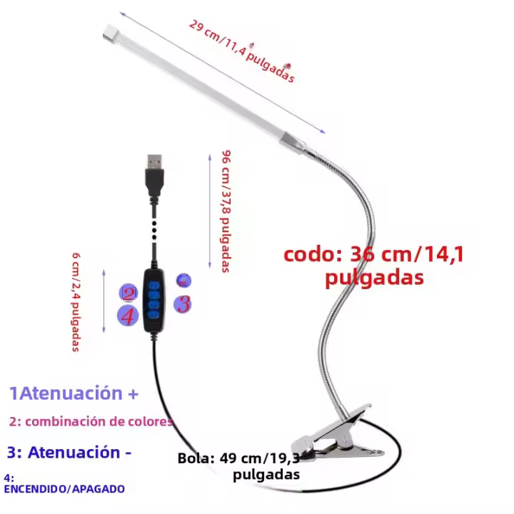 Lámpara De Escritorio LED Con Soporte Plegable Para Lectura USB Iluminación Para La Habitación Protección Ocular Ajustable Para La Cama - 1