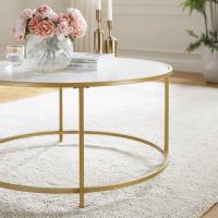 Mesa de centro moderna, diseño redondo elegante con tapa blanca y estructura dorada, ideal para salón, diámetro 84 cm - details 4