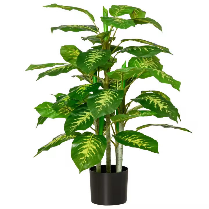 HOMCOM Planta Artificial de 95 cm con 42 Hojas Realistas en Maceta de Cemento Planta Imitación Hoja Perenne Decoración para Interior y Exterior Salón Oficina - 1